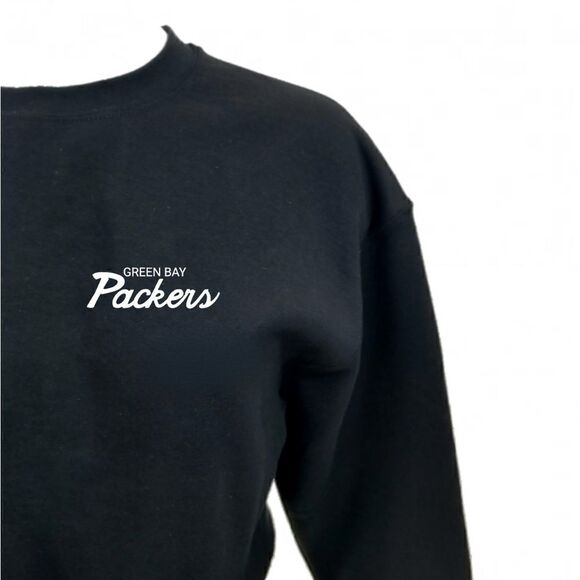 Green Bay Packers Double Script Cropped Crop Top Pullover Crewneck Sweatshirt - Picture 4 of 6